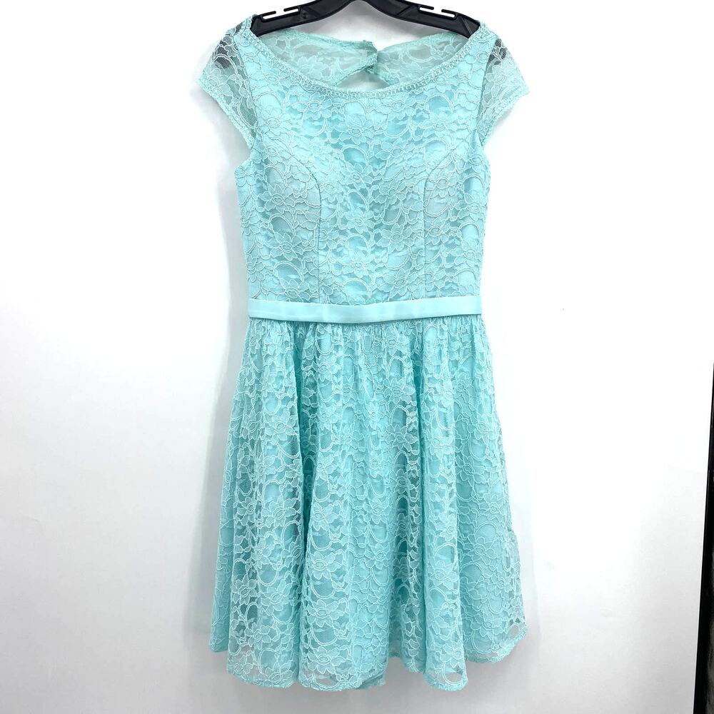 Morilee Madeline Gardner Mint Blue Tea Knee Length Lace Dress 21518  Size 10